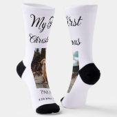 私の初めてのクリスマスはペット名を追加した犬の猫の年の写真 ソックス (傾斜あり)