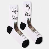 私の初めてのクリスマスはペット名を追加した犬の猫の年の写真 ソックス (右)