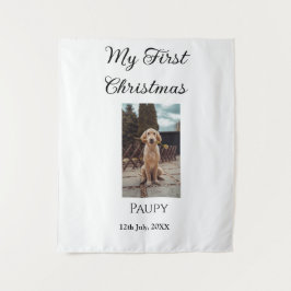 私の初めてのクリスマスはペット名を追加した犬の猫の年の写真 タペストリー