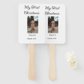 私の初めてのクリスマスはペット名を追加した犬の猫の年の写真 ハンドファン (正面&裏面)