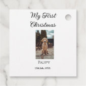 私の初めてのクリスマスはペット名を追加した犬の猫の年の写真 フェイバータグ (裏面)