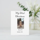 私の初めてのクリスマスはペット名を追加した犬の猫の年の写真 ポストカード (スタンド正面)