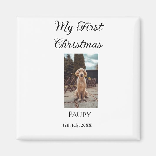 私の初めてのクリスマスはペット名を追加した犬の猫の年の写真 マグネット (正面)