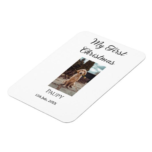 私の初めてのクリスマスはペット名を追加した犬の猫の年の写真 マグネット (左側)