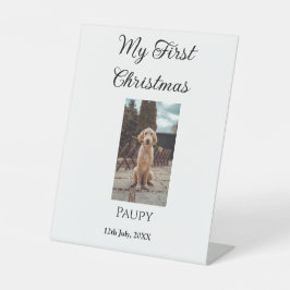 私の初めてのクリスマスはペット名を追加した犬の猫の年の写真 台座サイン