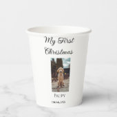 私の初めてのクリスマスはペット名を追加した犬の猫の年の写真 紙コップ (裏面)