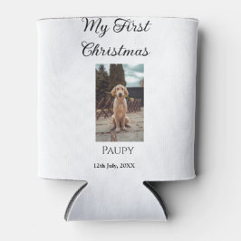 私の初めてのクリスマスはペット名を追加した犬の猫の年の写真 缶クーラー