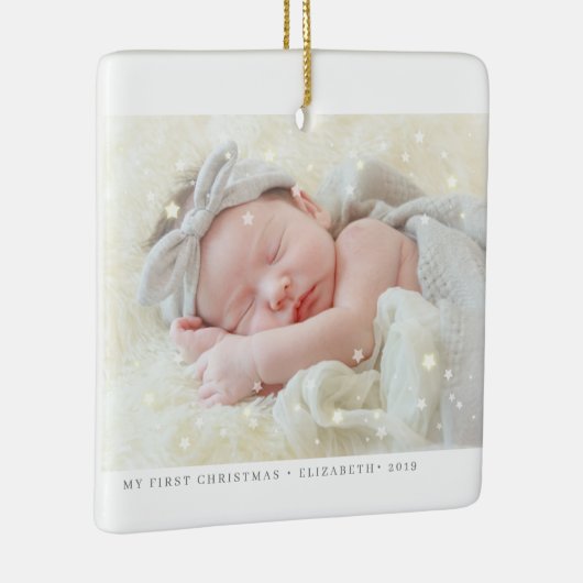 私の初めてのクリスマスはモダンベビーガールの写真を星 セラミックオーナメント (右)