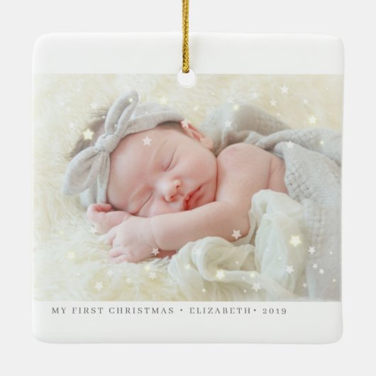 私の初めてのクリスマスはモダンベビーガールの写真を星 セラミックオーナメント (裏面)