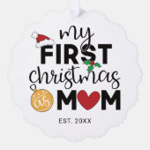 私の初めてのクリスマスは名前と写真を持つ母として オーナメントカード (正面)