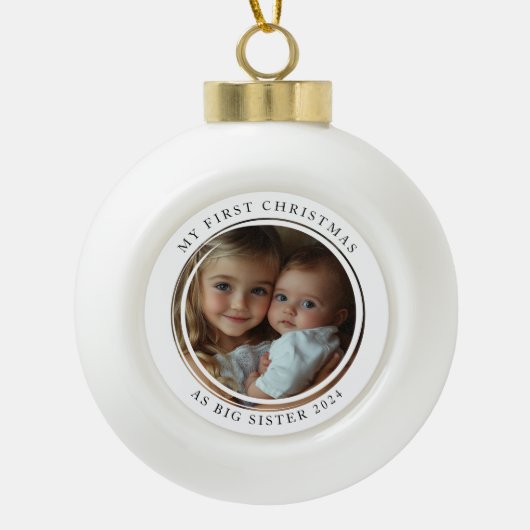 私の初めてのクリスマスは姉の写真とカスタムして セラミックボールオーナメント (正面)