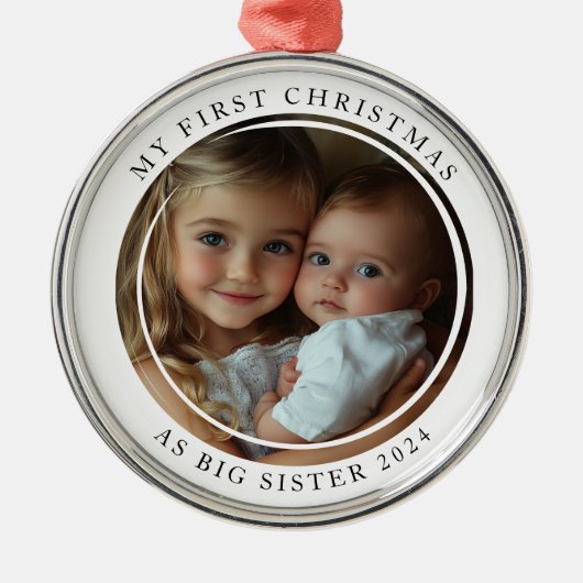 私の初めてのクリスマスは姉の写真とカスタムして メタルオーナメント (正面)
