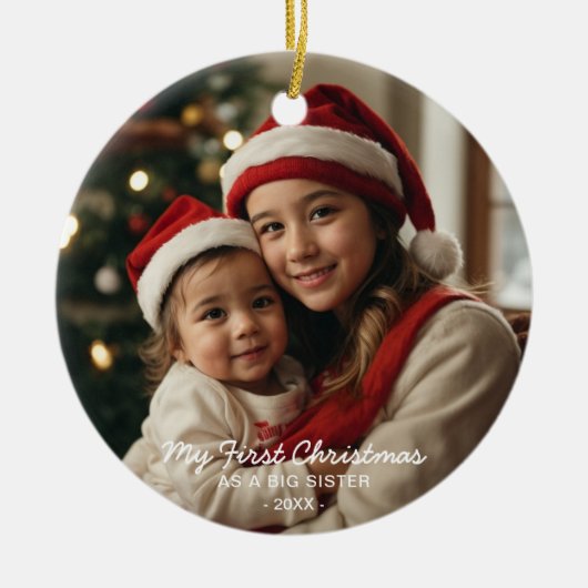 私の初めてのクリスマスは姉妹家族の写真 セラミックオーナメント (正面)