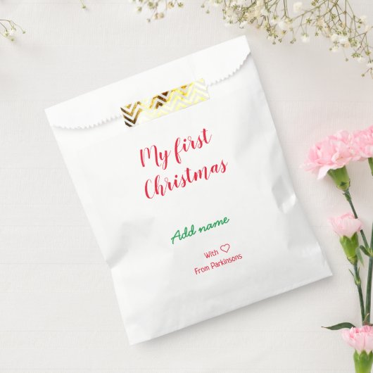 私の初めてのクリスマスは愛で名前の姓を追加 フェイバーバッグ (封をした状態)