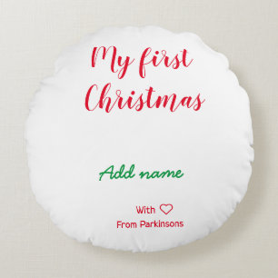 私の初めてのクリスマスは愛で名前の姓を追加 ラウンドクッション