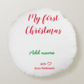 私の初めてのクリスマスは愛で名前の姓を追加 ラウンドクッション (裏面)