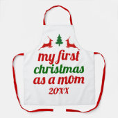 「私の初めてのクリスマスは母として」緑の木のアカシカ エプロン (正面)