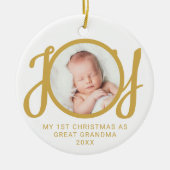 私の初めてのクリスマスは素晴らしおばあちゃんの写真金ゴールド セラミックオーナメント (正面)