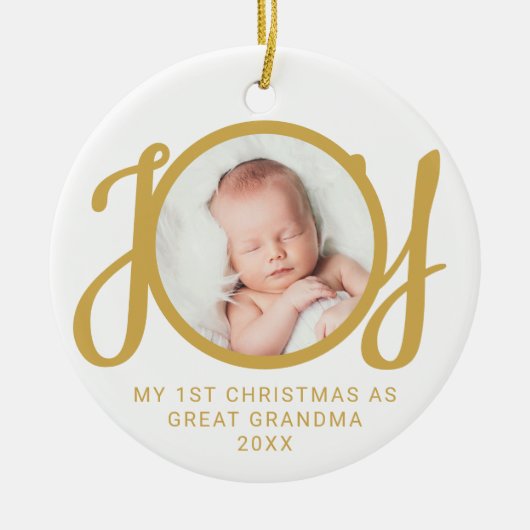 私の初めてのクリスマスは素晴らしおばあちゃんの写真金ゴールド セラミックオーナメント (正面)