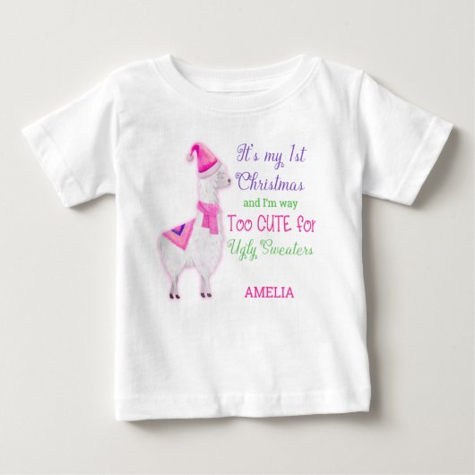 私の初めてのクリスマスは醜いセーターの女の子には可愛すぎる ベビーTシャツ (正面)