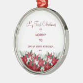 私の初めてのクリスマスをママカスタムベビー名の年として メタルオーナメント (左)