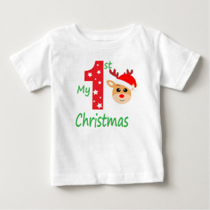 私の初めてのクリスマスキュートモダントナカイ ベビーTシャツ