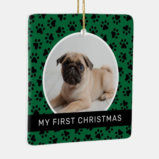 私の初めてのクリスマスグリーンカスタムの子犬の写真 セラミックオーナメント (右)