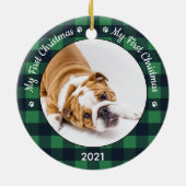 私の初めてのクリスマスグリーンプライド犬の子犬ペットの写真 セラミックオーナメント (裏面)