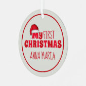 私の初めてのクリスマスサンタクロースの写真パーソナライズされた メタルオーナメント (正面左)