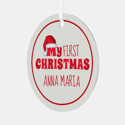 私の初めてのクリスマスサンタクロースの写真パーソナライズされた メタルオーナメント (正面左)