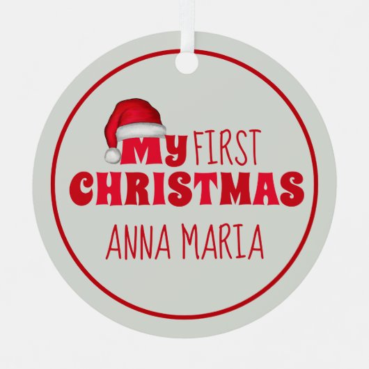 私の初めてのクリスマスサンタクロースの写真パーソナライズされた メタルオーナメント (正面)