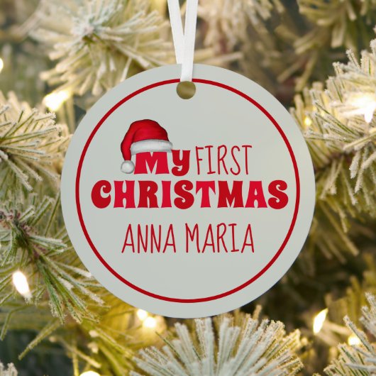 私の初めてのクリスマスサンタクロースの写真パーソナライズされた メタルオーナメント (インサイチュ)