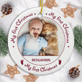 私の初めてのクリスマスシンプルかわいいベビー写真 セラミックオーナメント