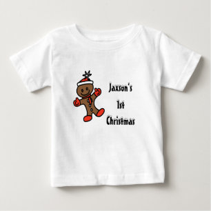 私の初めてのクリスマスジンガーブレッドベビーTシャツ ベビーTシャツ