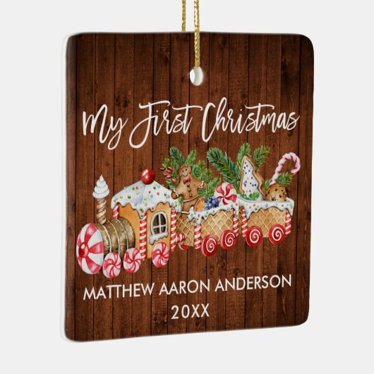 私の初めてのクリスマスジンジャーブレッドトレインキャンディベビー セラミックオーナメント (右)