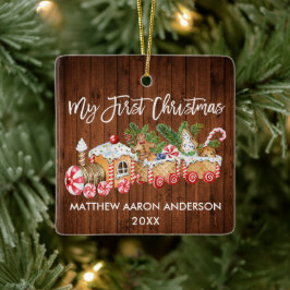 私の初めてのクリスマスジンジャーブレッドトレインキャンディベビー セラミックオーナメント