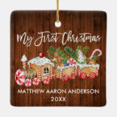 私の初めてのクリスマスジンジャーブレッドトレインキャンディベビー セラミックオーナメント (裏面)