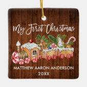 私の初めてのクリスマスジンジャーブレッドトレインキャンディベビー セラミックオーナメント (正面)