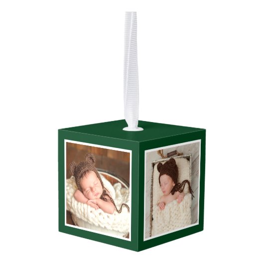 私の初めてのクリスマスジンジャーブレッド列車の緑の写真 キューブオーナメント (裏面アングル)