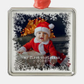 私の初めてのクリスマススノーフレーク写真セラミックオルネーム メタルオーナメント (正面)