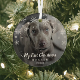 私の初めてのクリスマススノーフレーク犬の写真 ガラスオーナメント