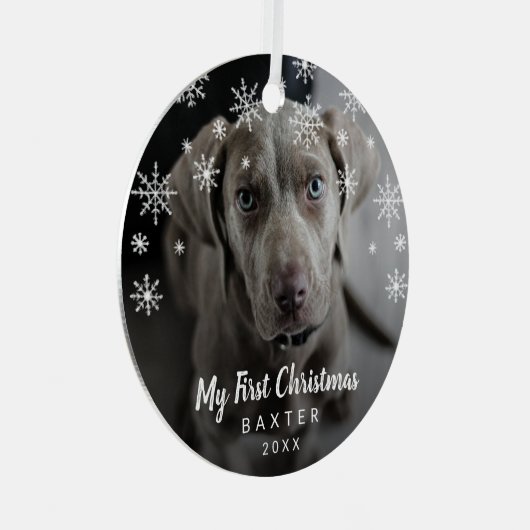 私の初めてのクリスマススノーフレーク犬の写真 メタルオーナメント (正面右)