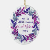 私の初めてのクリスマスズアンクルパープルリース セラミックオーナメント (右)