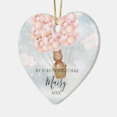 私の初めてのクリスマステディベアピンクのバルーン写真 セラミックオーナメント (左)