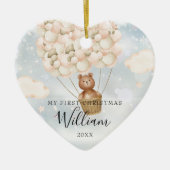 私の初めてのクリスマステディベア金ゴールドバルーン写真 セラミックオーナメント (正面)