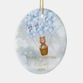 私の初めてのクリスマステディベア青いバルーン写真 セラミックオーナメント (右)