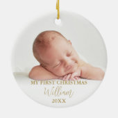 私の初めてのクリスマステディベア青いバルーン写真 セラミックオーナメント (裏面)