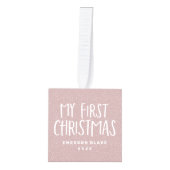 私の初めてのクリスマスピンクのパーソナライズされたベビー写真 キューブオーナメント (正面)