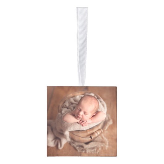 私の初めてのクリスマスピンクのパーソナライズされたベビー写真 キューブオーナメント (右)