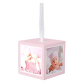 私の初めてのクリスマスピンクジンジャーブレッドの列車写真 キューブオーナメント (裏面アングル)